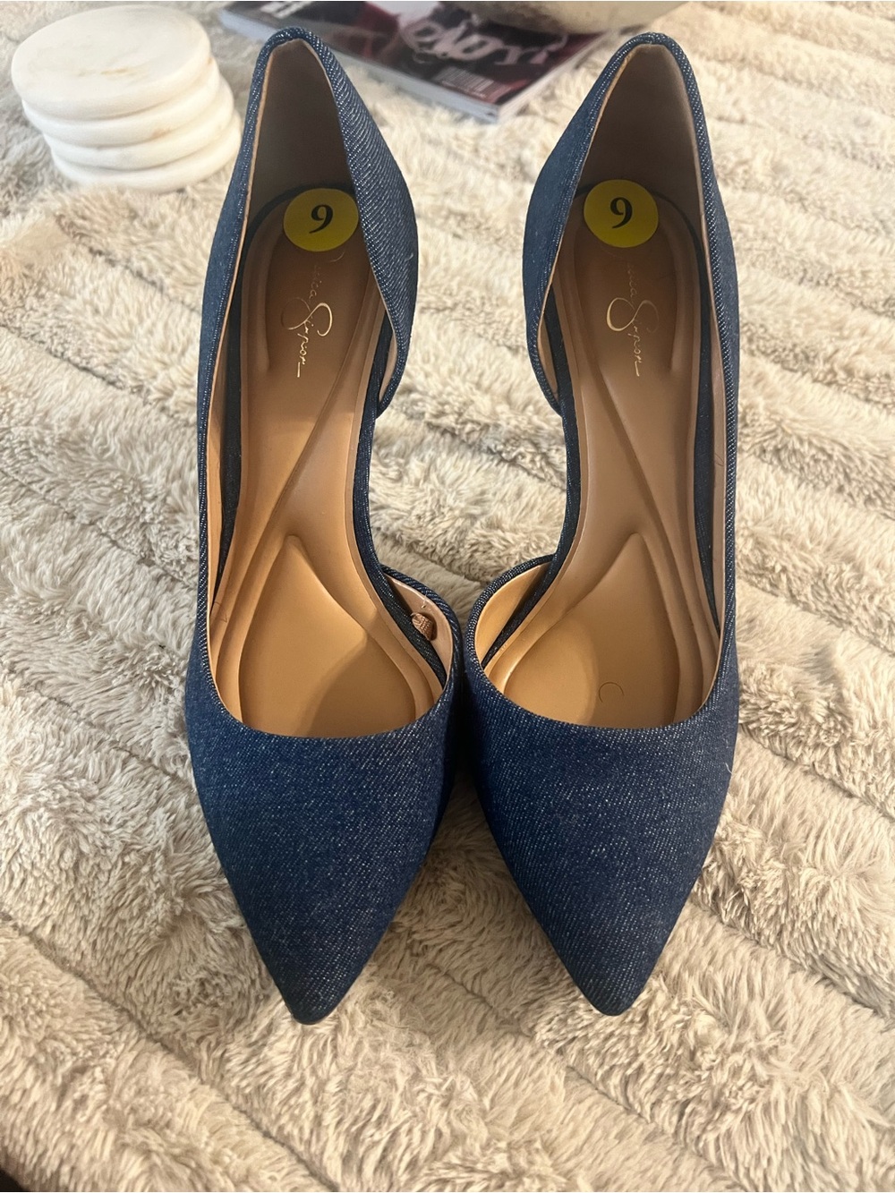 Jessica Simpson Denim-Look Pointed Toe D'Orsay Pumps - Blue